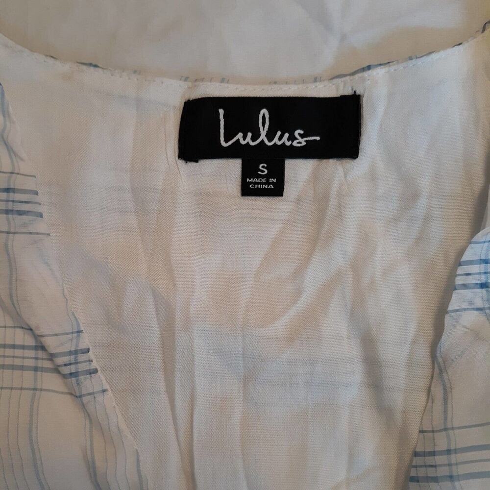 Lulus NWT Womens White Blue Plaid Faux Wrap Fit and Flare Mini Dress Siz… - Picture 8 of 10